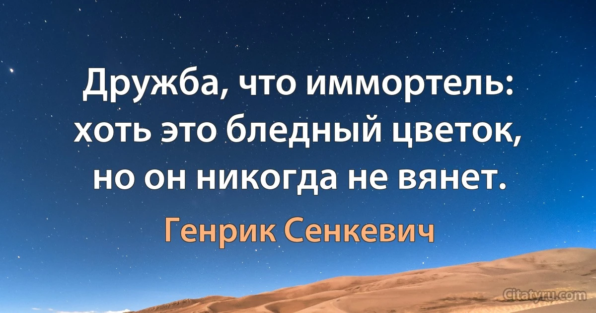 Дружба, что иммортель: хоть это бледный цветок, но он никогда не вянет. (Генрик Сенкевич)