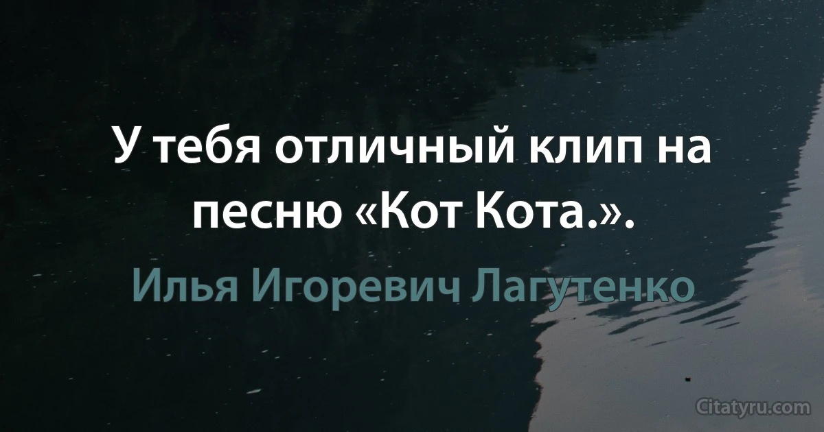 У тебя отличный клип на песню «Кот Кота.». (Илья Игоревич Лагутенко)