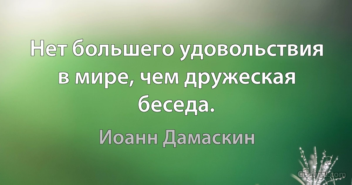 Нет большего удовольствия в мире, чем дружеская беседа. (Иоанн Дамаскин)