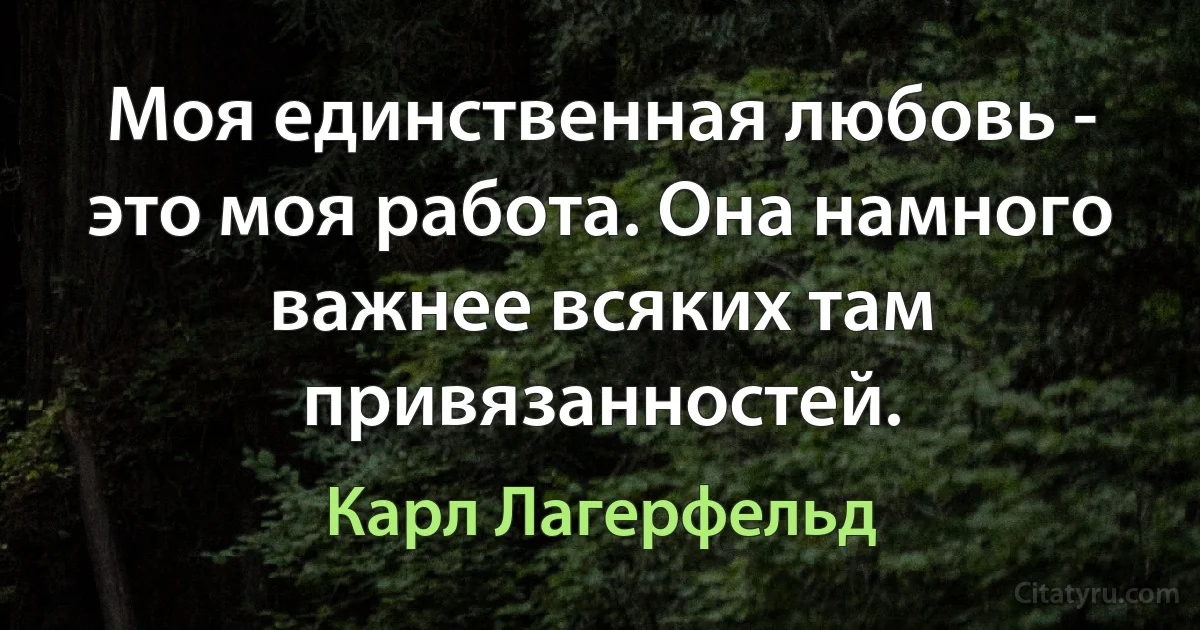 Моя единственная любовь - это моя работа. Она намного важнее всяких там привязанностей. (Карл Лагерфельд)