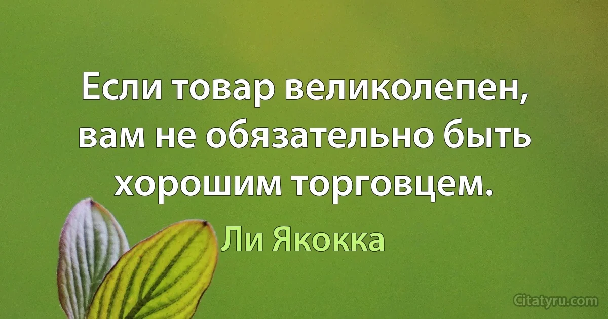 Если товар великолепен, вам не обязательно быть хорошим торговцем. (Ли Якокка)