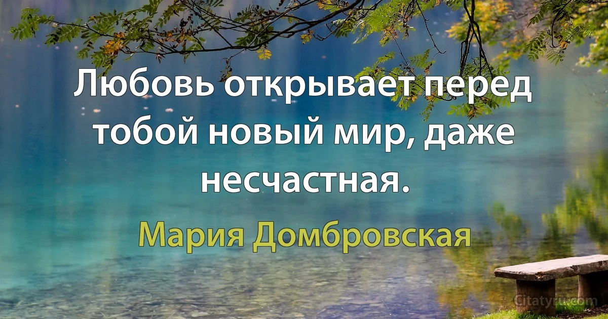 Любовь открывает перед тобой новый мир, даже несчастная. (Мария Домбровская)