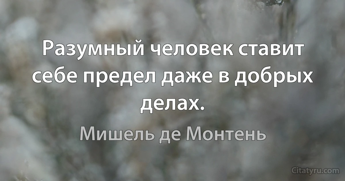 Разумный человек ставит себе предел даже в добрых делах. (Мишель де Монтень)