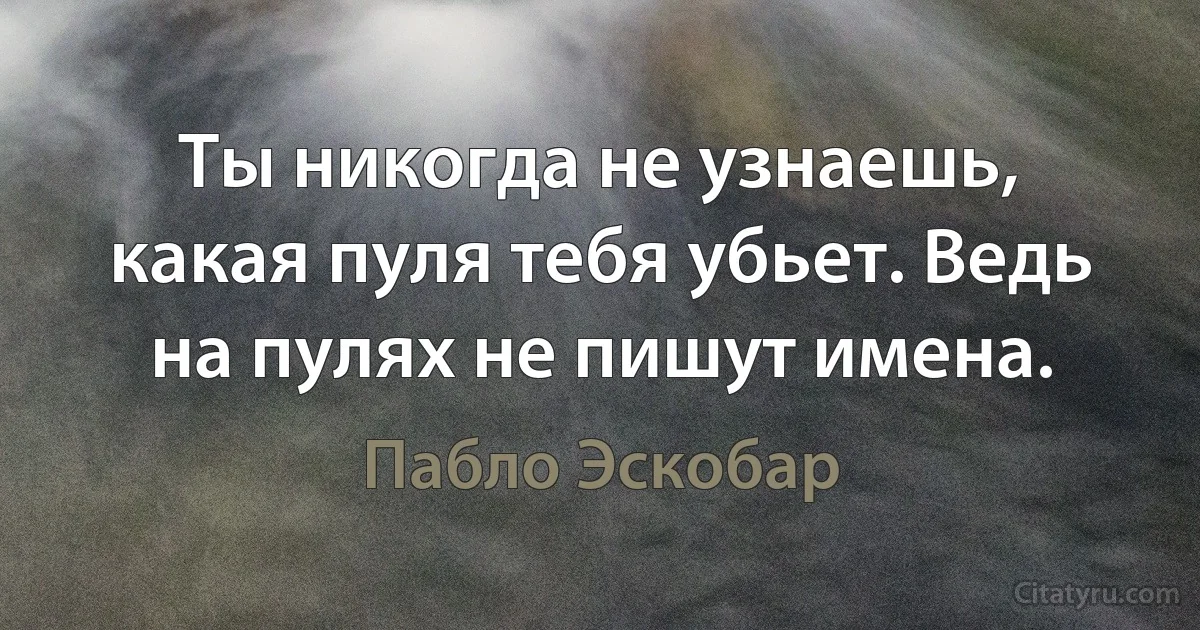 Ты никогда не узнаешь, какая пуля тебя убьет. Ведь на пулях не пишут имена. (Пабло Эскобар)