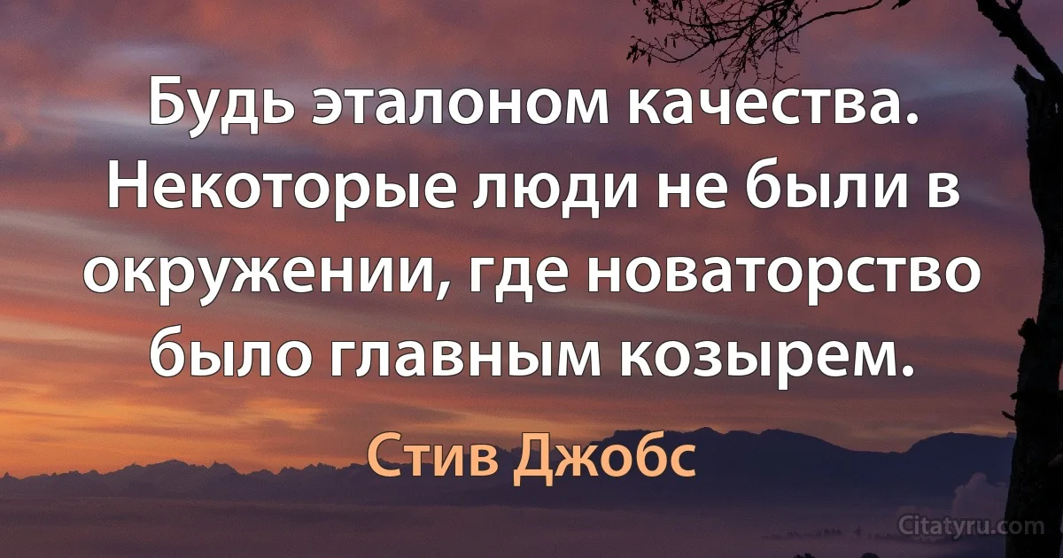 Будь эталоном качества. Некоторые люди не были в окружении, где новаторство было главным козырем. (Стив Джобс)