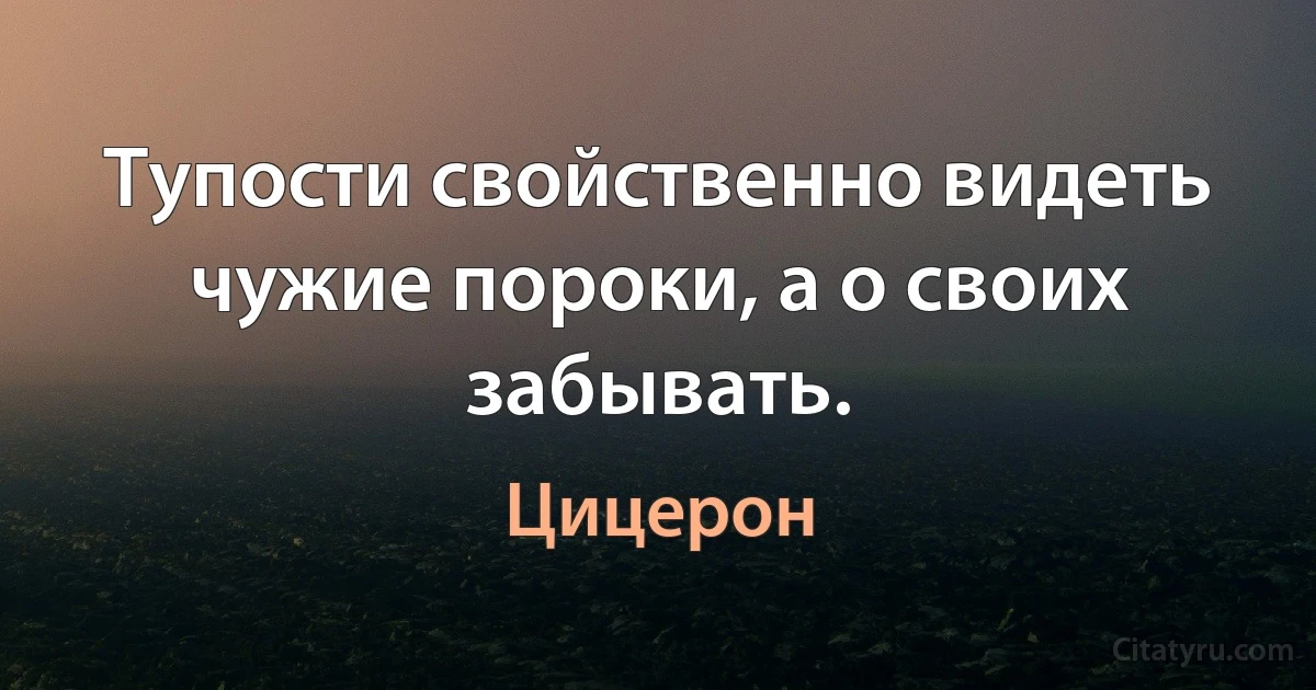 Тупости свойственно видеть чужие пороки, а о своих забывать. (Цицерон)