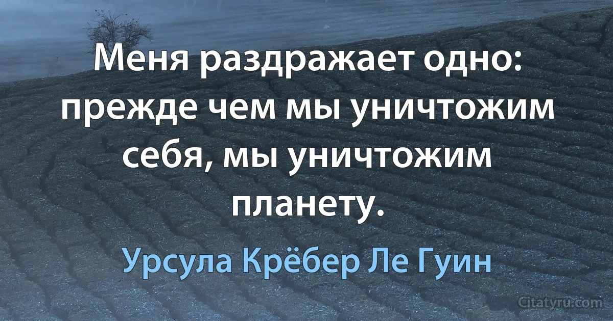 Меня раздражает одно: прежде чем мы уничтожим себя, мы уничтожим планету. (Урсула Крёбер Ле Гуин)