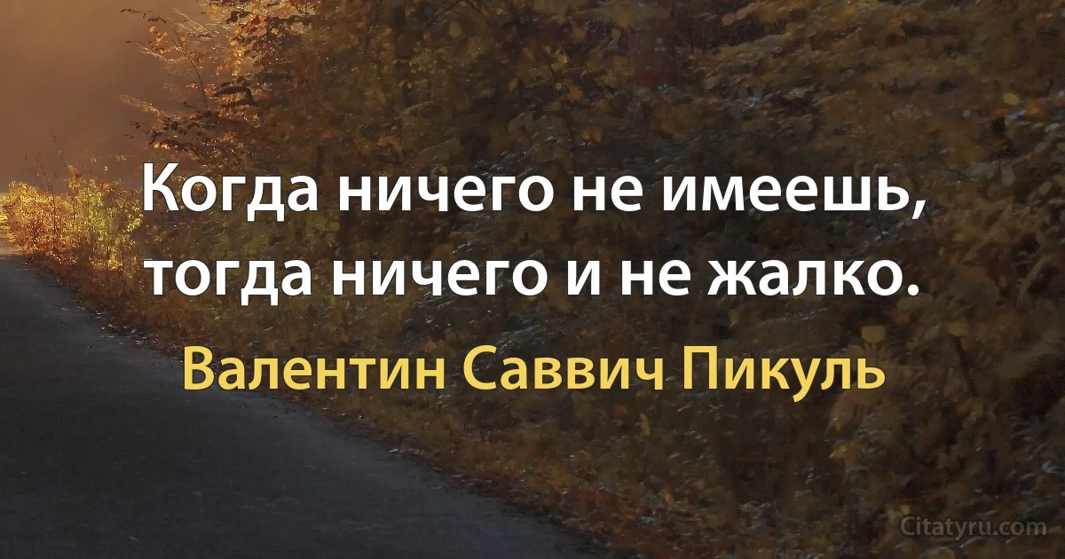 Когда ничего не имеешь, тогда ничего и не жалко. (Валентин Саввич Пикуль)