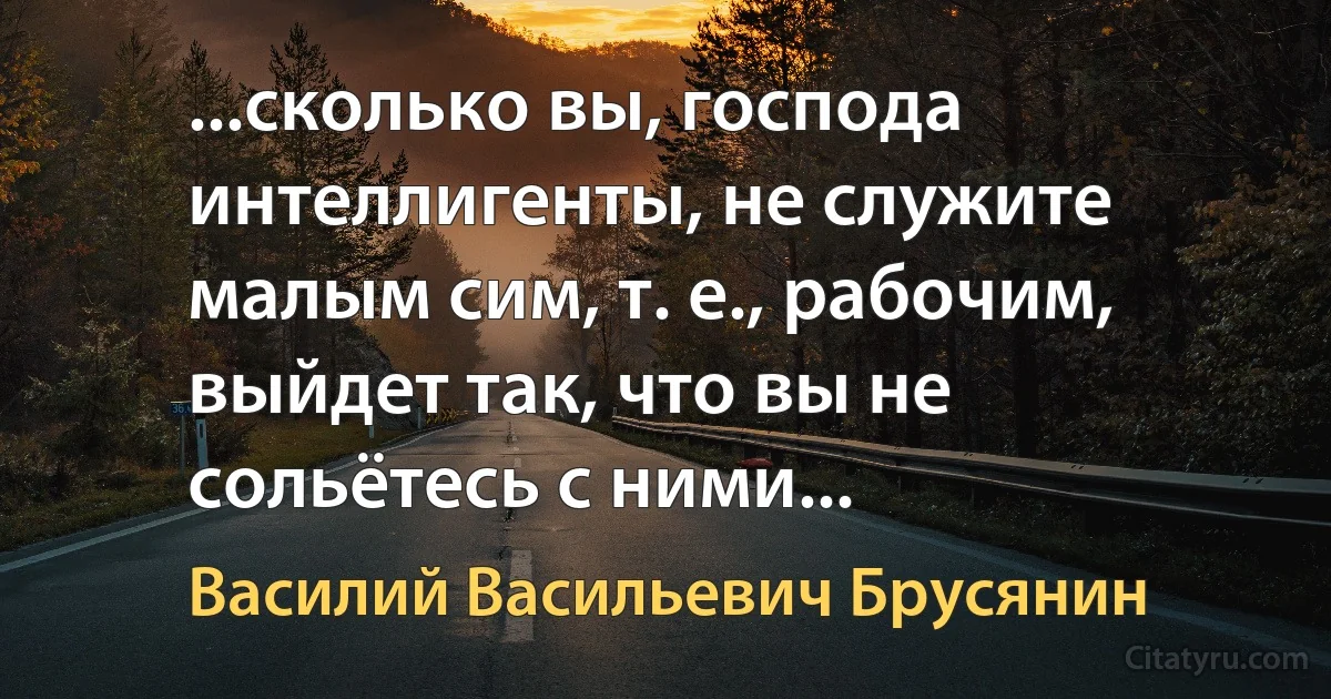 ...сколько вы, господа интеллигенты, не служите малым сим, т. е., рабочим, выйдет так, что вы не сольётесь с ними... (Василий Васильевич Брусянин)