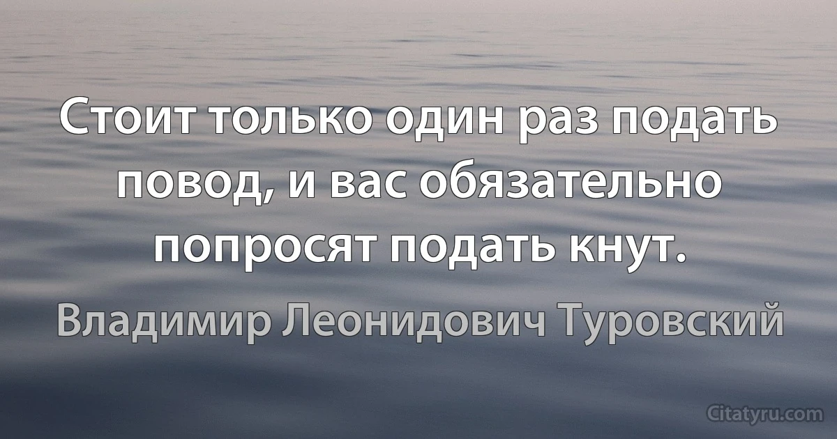 Стоит только один раз подать повод, и вас обязательно попросят подать кнут. (Владимир Леонидович Туровский)