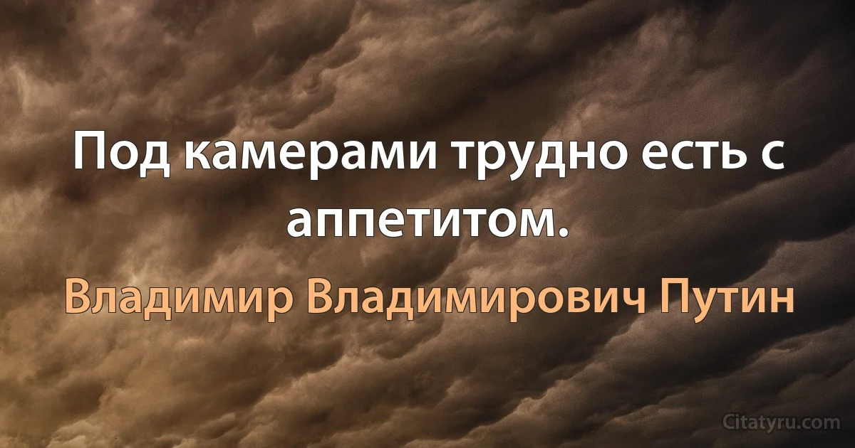 Под камерами трудно есть с аппетитом. (Владимир Владимирович Путин)