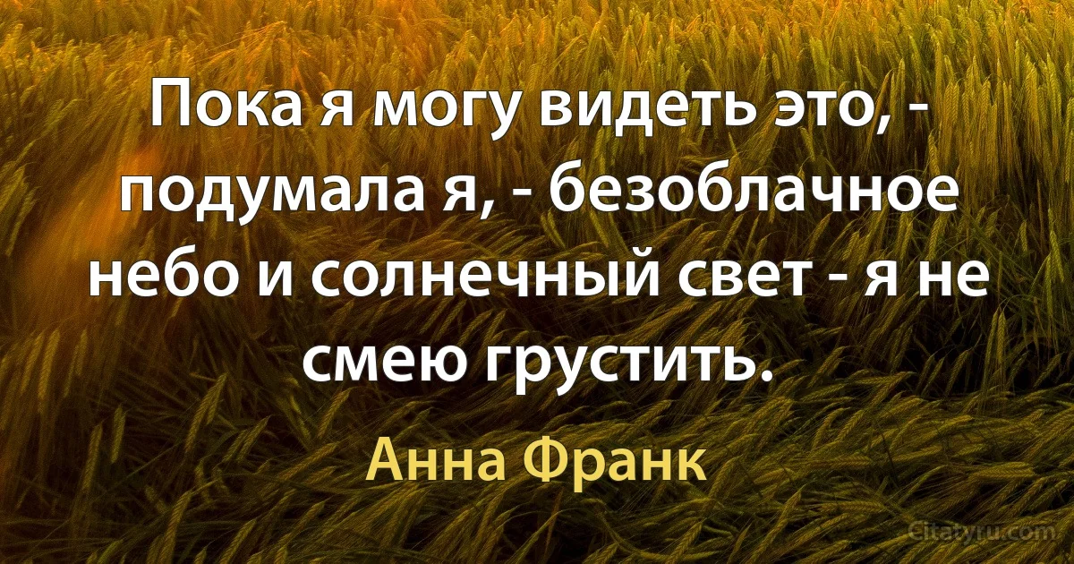 Пока я могу видеть это, - подумала я, - безоблачное небо и солнечный свет - я не смею грустить. (Анна Франк)