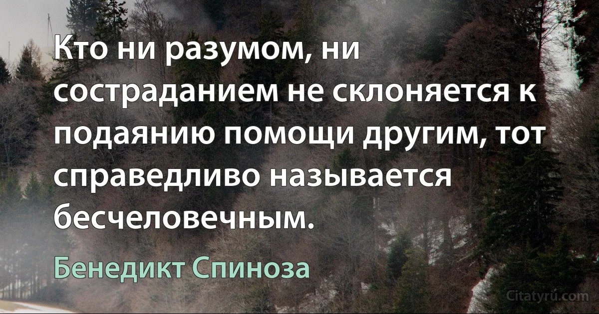 Кто ни разумом, ни состраданием не склоняется к подаянию помощи другим, тот справедливо называется бесчеловечным. (Бенедикт Спиноза)