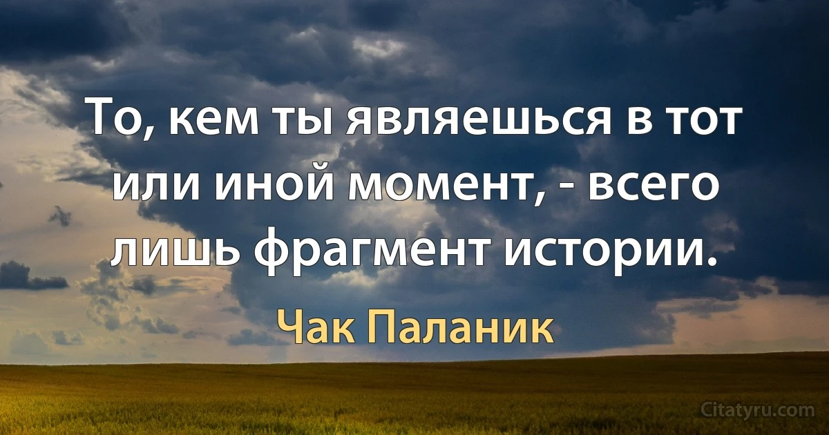 То, кем ты являешься в тот или иной момент, - всего лишь фрагмент истории. (Чак Паланик)