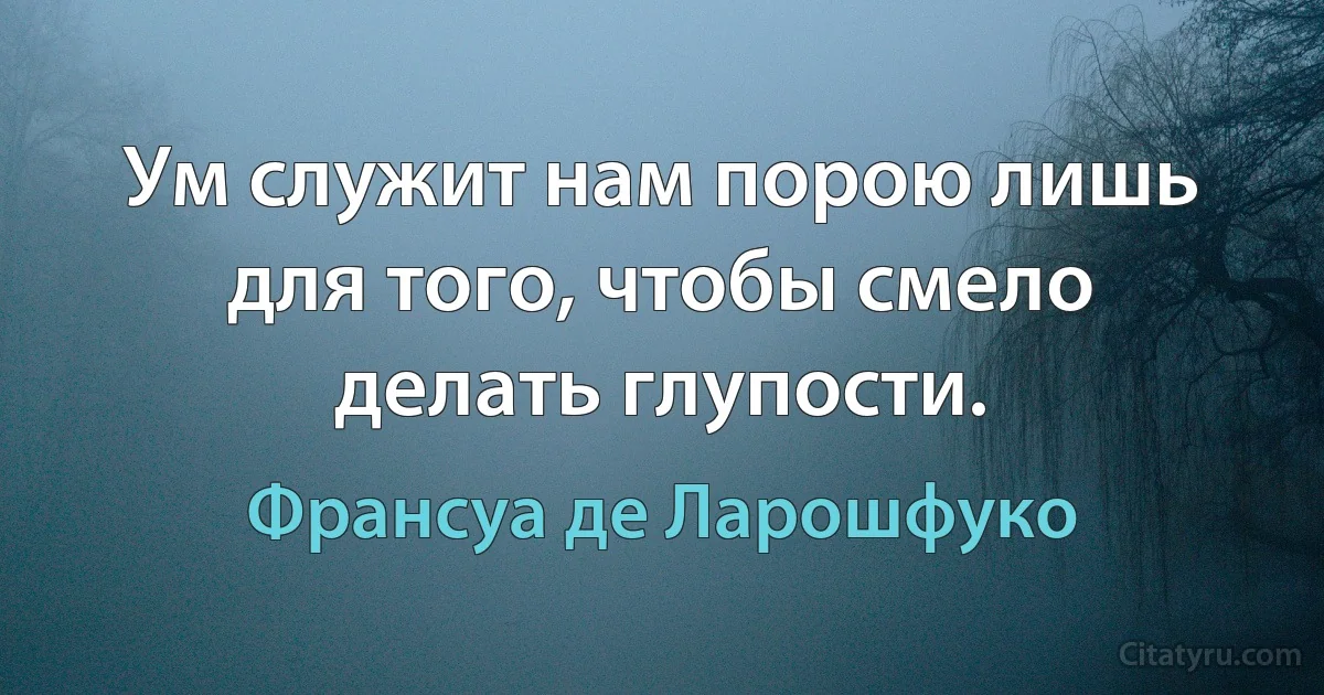 Ум служит нам порою лишь для того, чтобы смело делать глупости. (Франсуа де Ларошфуко)