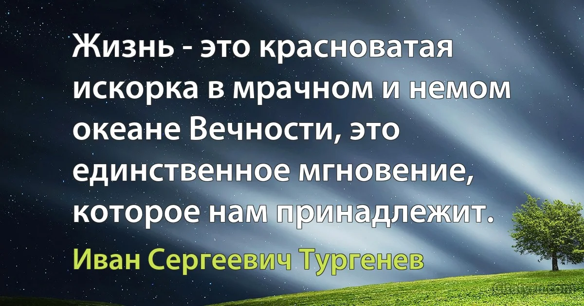 Жизнь - это красноватая искорка в мрачном и немом океане Вечности, это единственное мгновение, которое нам принадлежит. (Иван Сергеевич Тургенев)