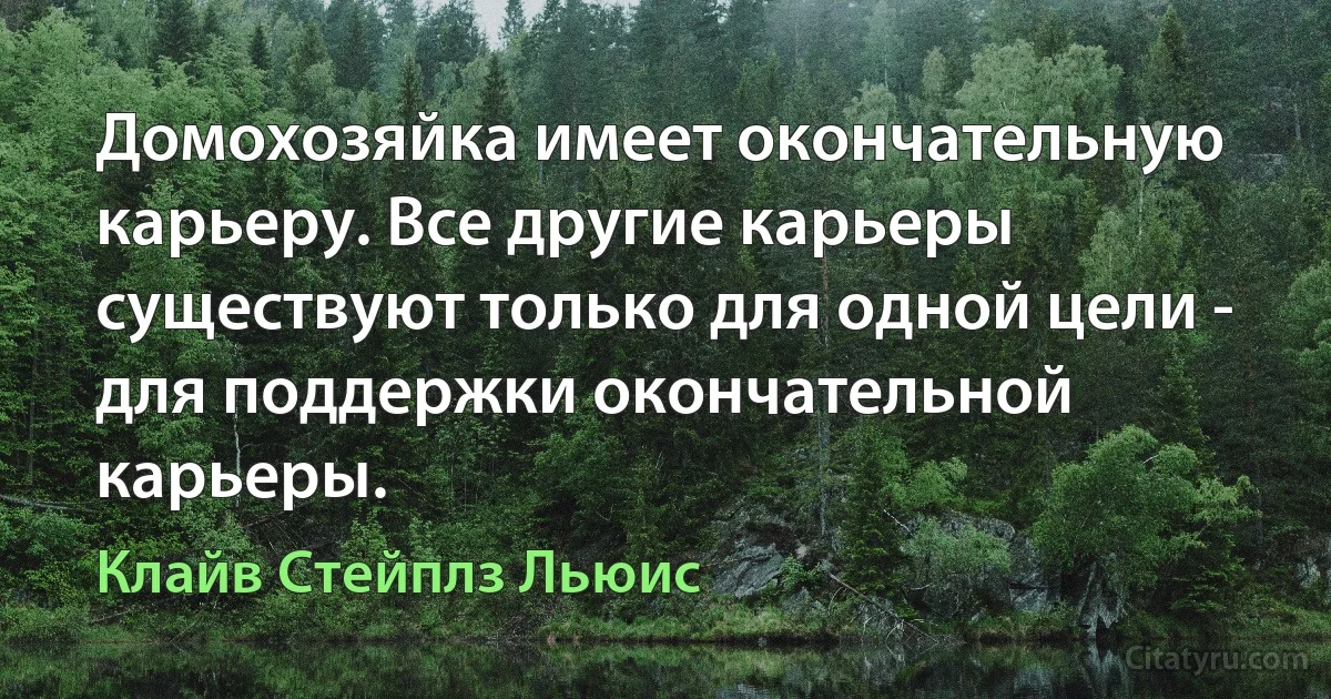 Домохозяйка имеет окончательную карьеру. Все другие карьеры существуют только для одной цели - для поддержки окончательной карьеры. (Клайв Стейплз Льюис)