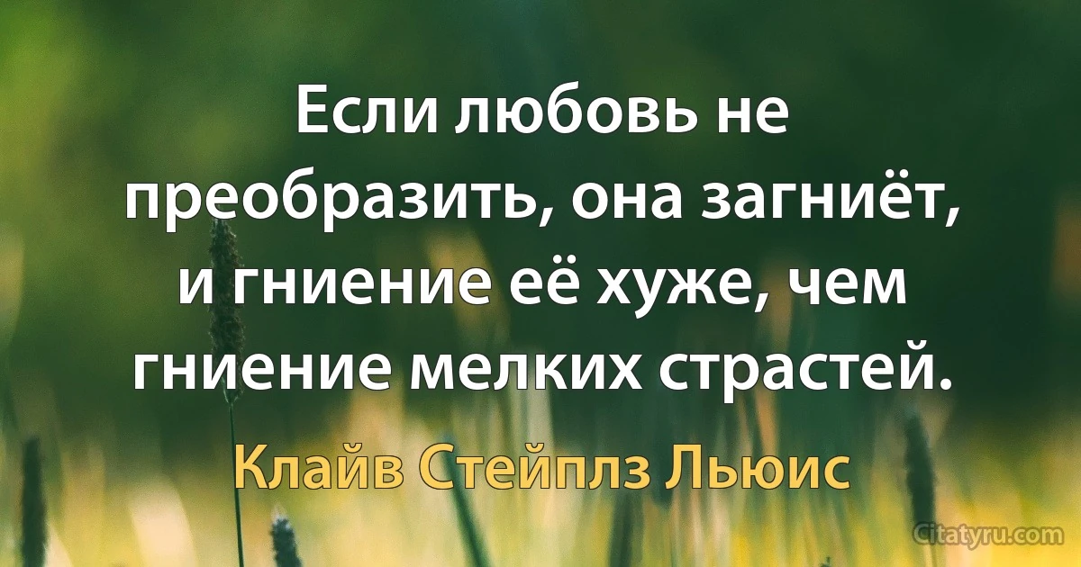 Если любовь не преобразить, она загниёт, и гниение её хуже, чем гниение мелких страстей. (Клайв Стейплз Льюис)