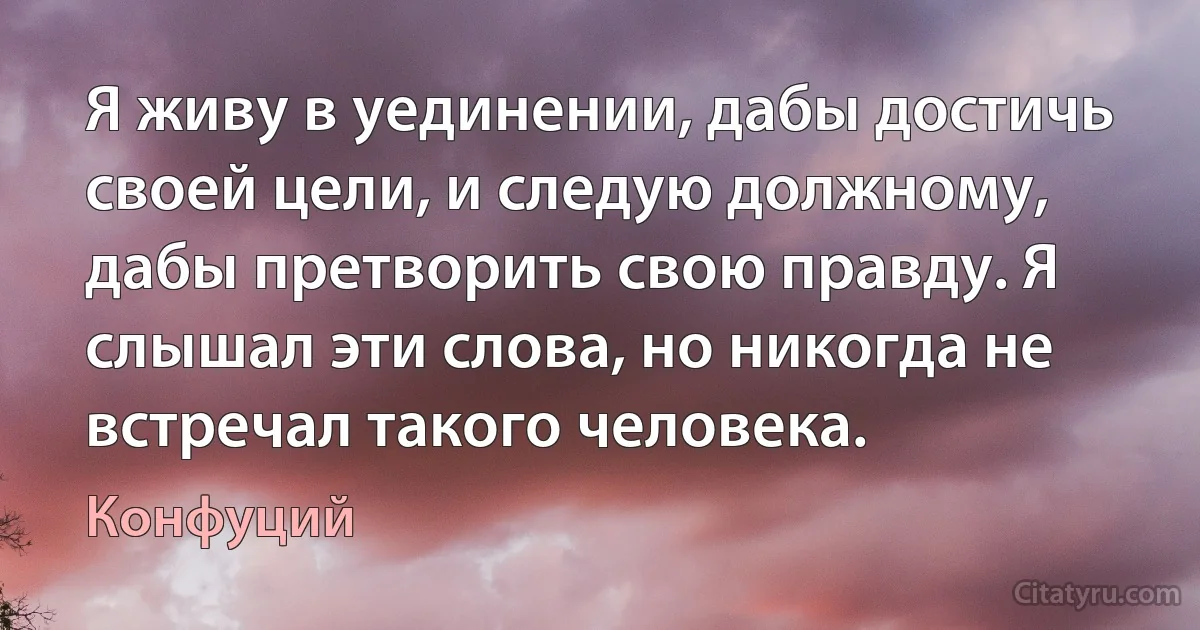 Я живу в уединении, дабы достичь своей цели, и следую должному, дабы претворить свою правду. Я слышал эти слова, но никогда не встречал такого человека. (Конфуций)