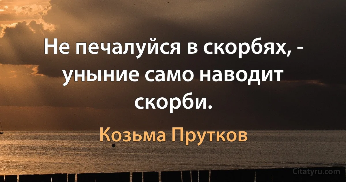 Не печалуйся в скорбях, - уныние само наводит скорби. (Козьма Прутков)