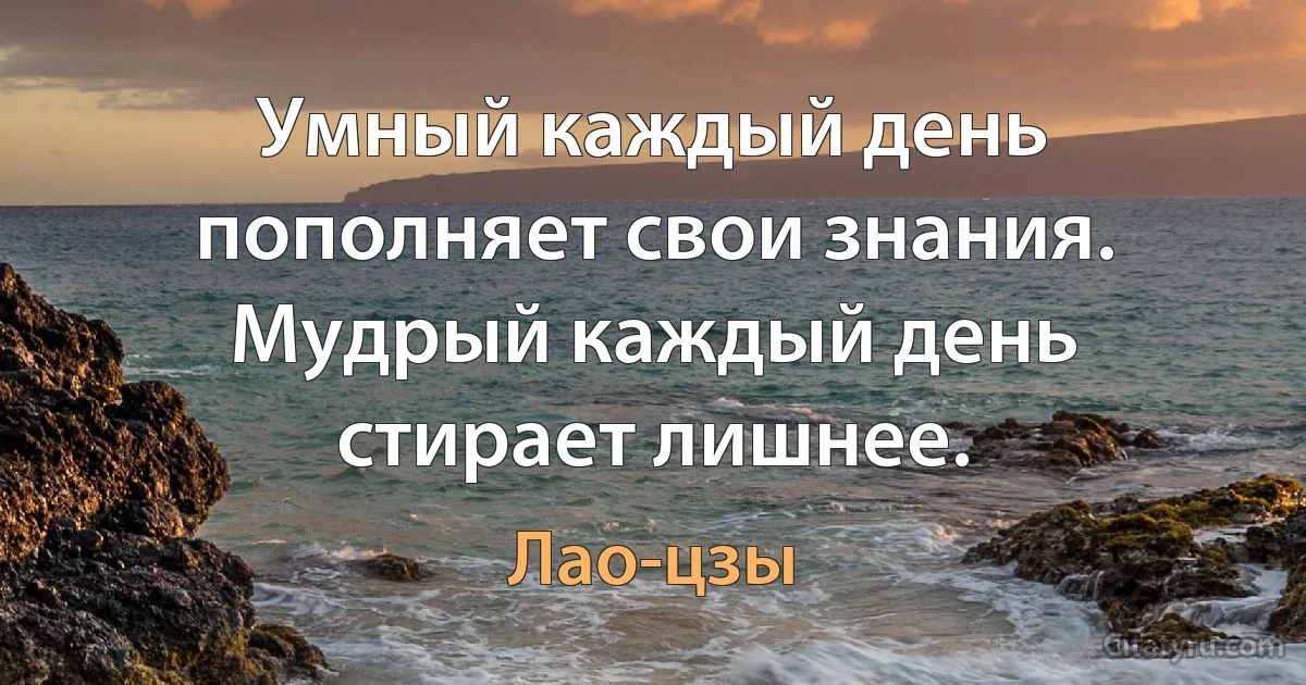 Умный каждый день пополняет свои знания. Мудрый каждый день стирает лишнее. (Лао-цзы)