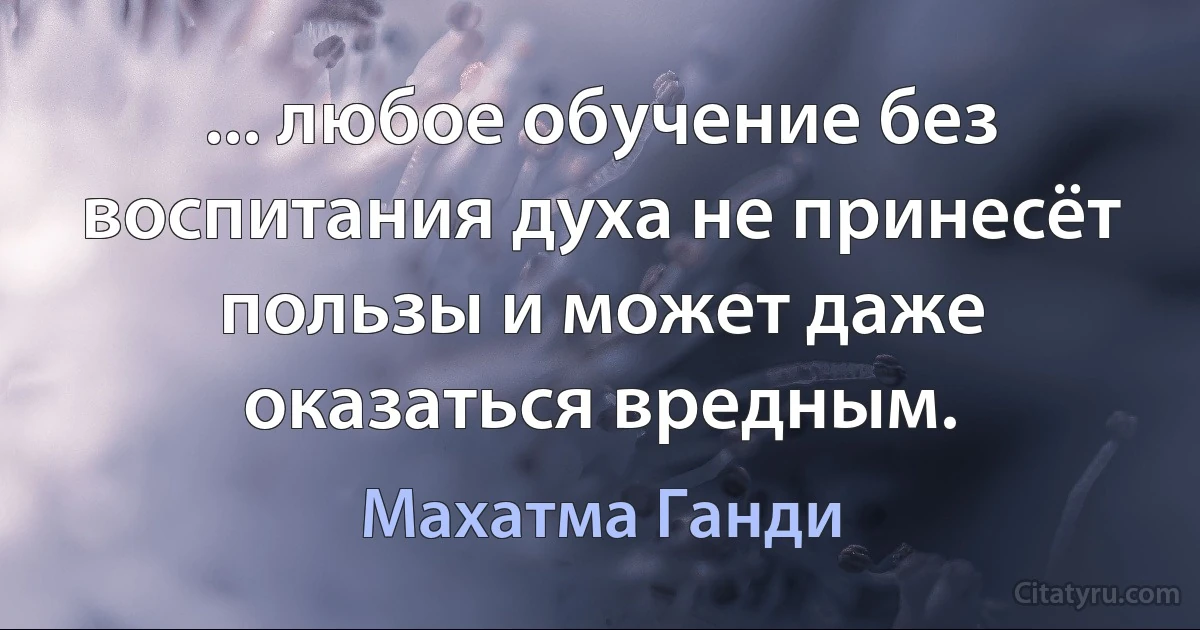 ... любое обучение без воспитания духа не принесёт пользы и может даже оказаться вредным. (Махатма Ганди)