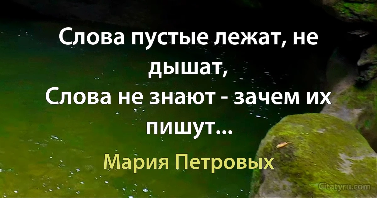 Слова пустые лежат, не дышат,
Слова не знают - зачем их пишут... (Мария Петровых)