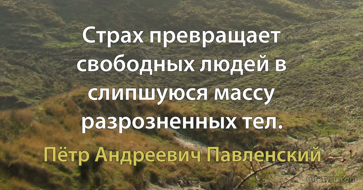 Страх превращает свободных людей в слипшуюся массу разрозненных тел. (Пётр Андреевич Павленский)