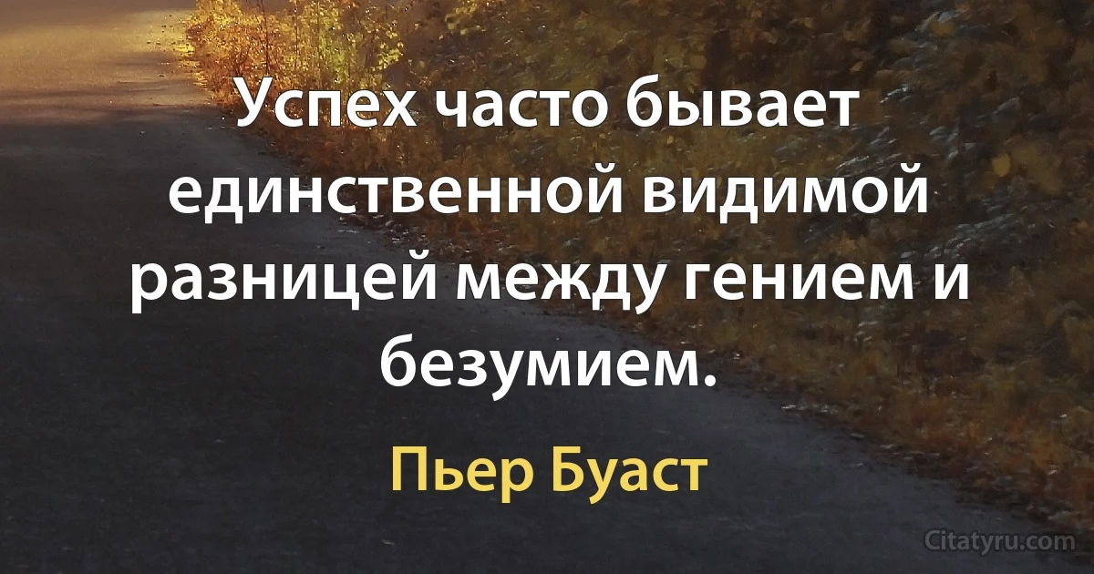 Успех часто бывает единственной видимой разницей между гением и безумием. (Пьер Буаст)