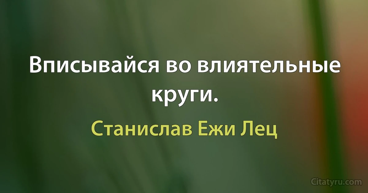 Вписывайся во влиятельные круги. (Станислав Ежи Лец)