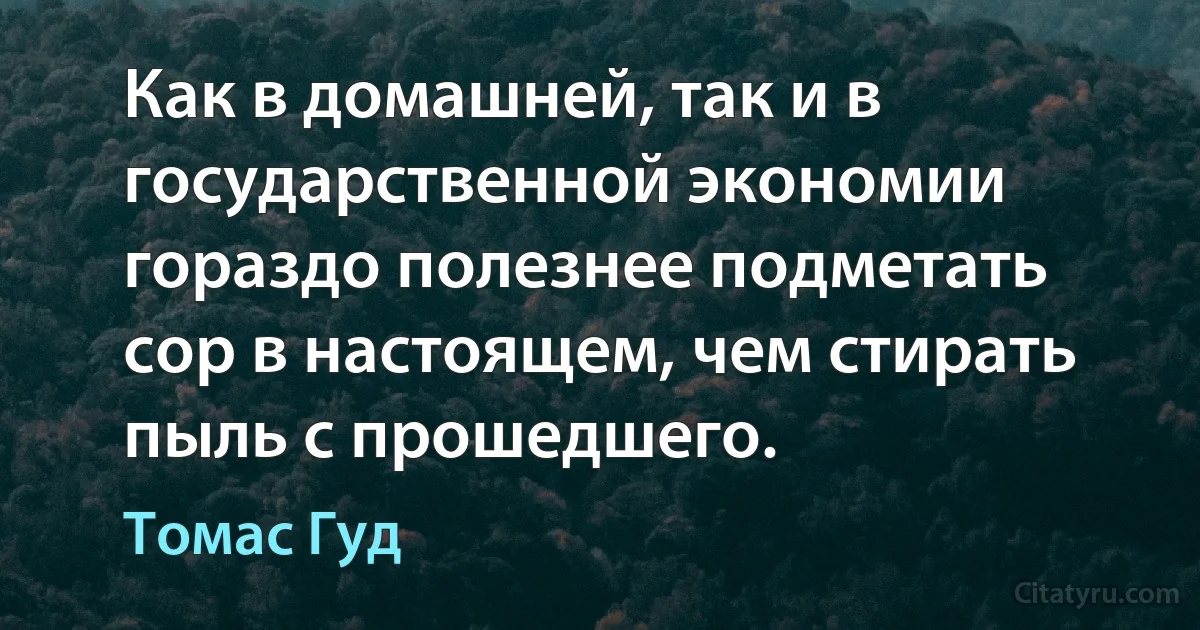 Как в домашней, так и в государственной экономии гораздо полезнее подметать сор в настоящем, чем стирать пыль с прошедшего. (Томас Гуд)