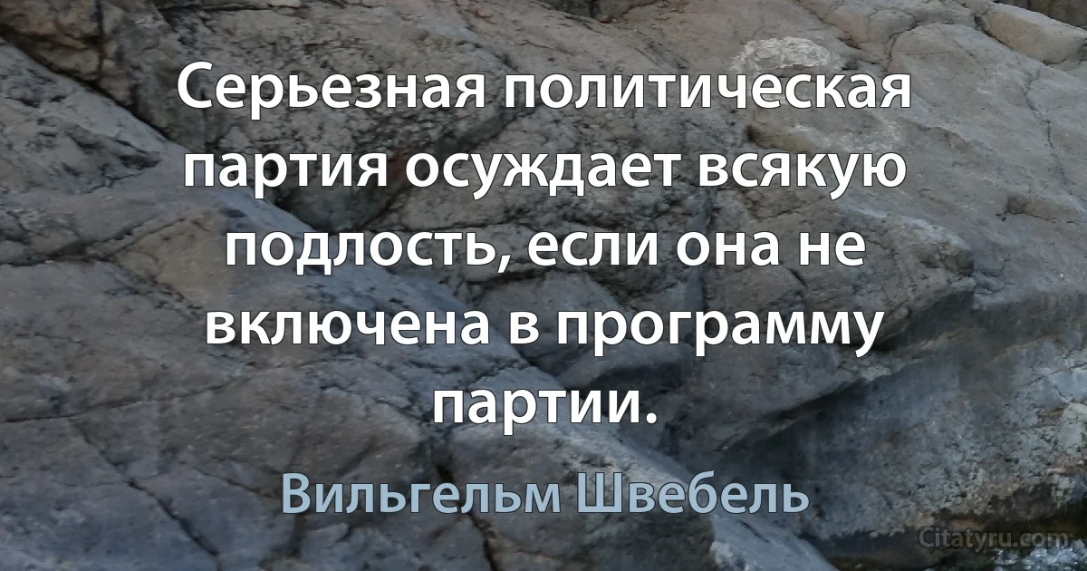 Серьезная политическая партия осуждает всякую подлость, если она не включена в программу партии. (Вильгельм Швебель)