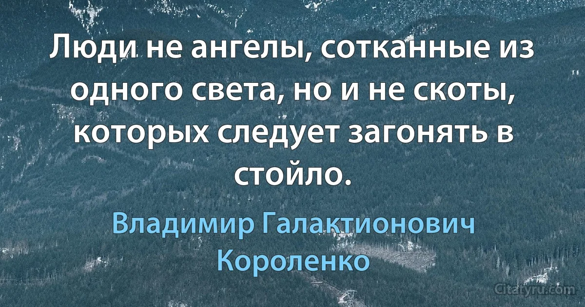 Люди не ангелы, сотканные из одного света, но и не скоты, которых следует загонять в стойло. (Владимир Галактионович Короленко)