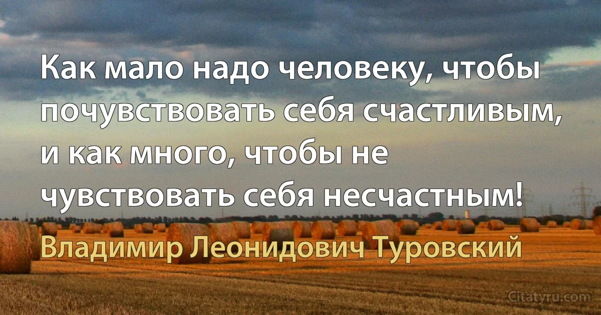 Как мало надо человеку, чтобы почувствовать себя счастливым, и как много, чтобы не чувствовать себя несчастным! (Владимир Леонидович Туровский)