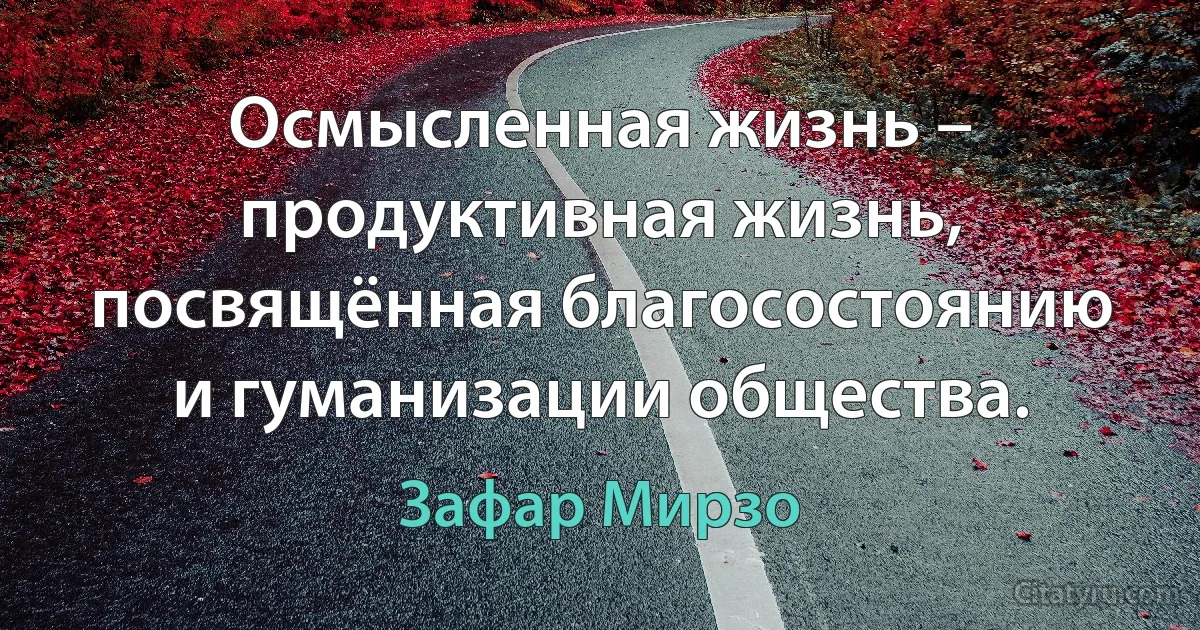 Осмысленная жизнь – продуктивная жизнь, посвящённая благосостоянию и гуманизации общества. (Зафар Мирзо)