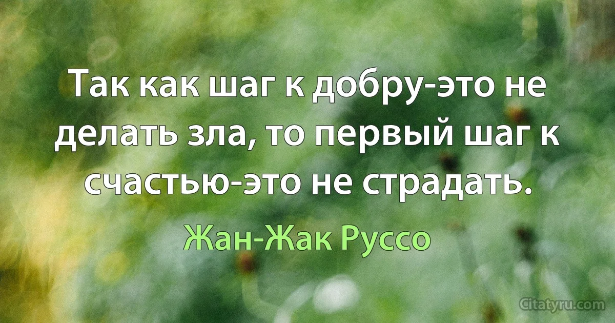 Так как шаг к добру-это не делать зла, то первый шаг к счастью-это не страдать. (Жан-Жак Руссо)