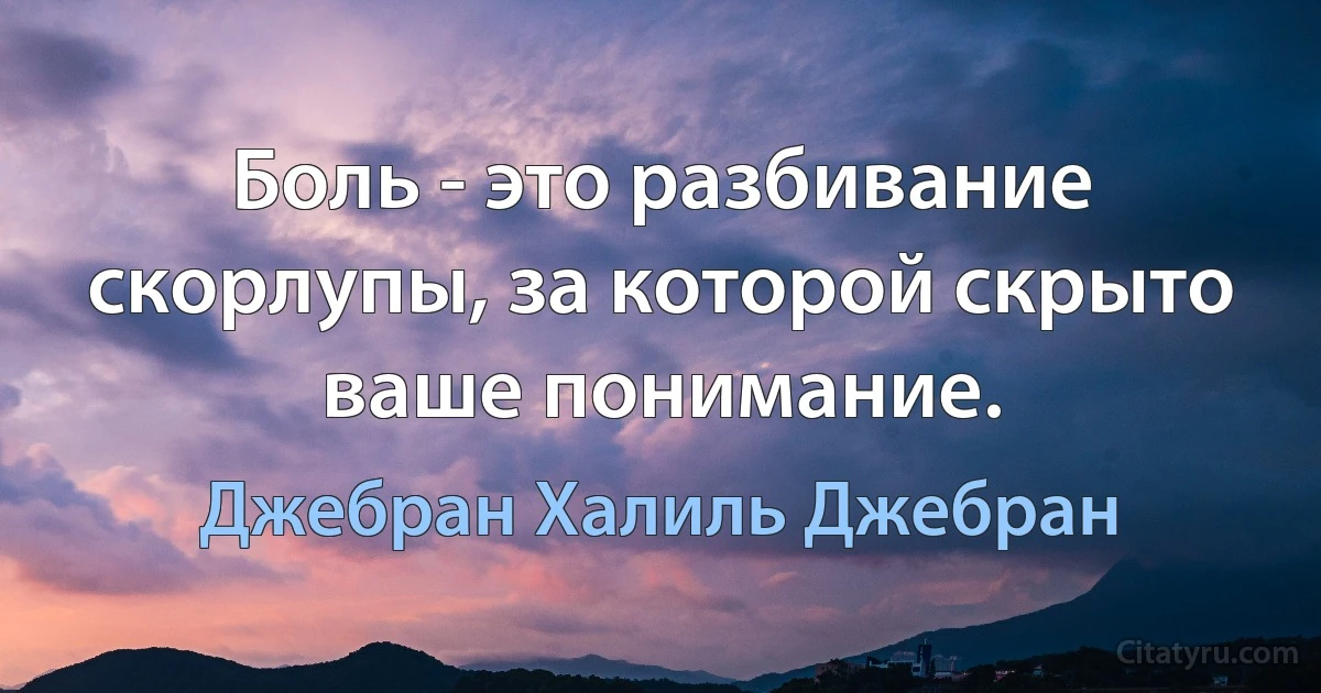 Боль - это разбивание скорлупы, за которой скрыто ваше понимание. (Джебран Халиль Джебран)