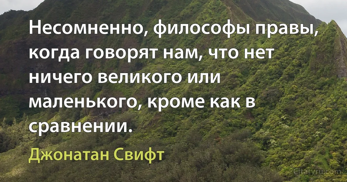 Несомненно, философы правы, когда говорят нам, что нет ничего великого или маленького, кроме как в сравнении. (Джонатан Свифт)