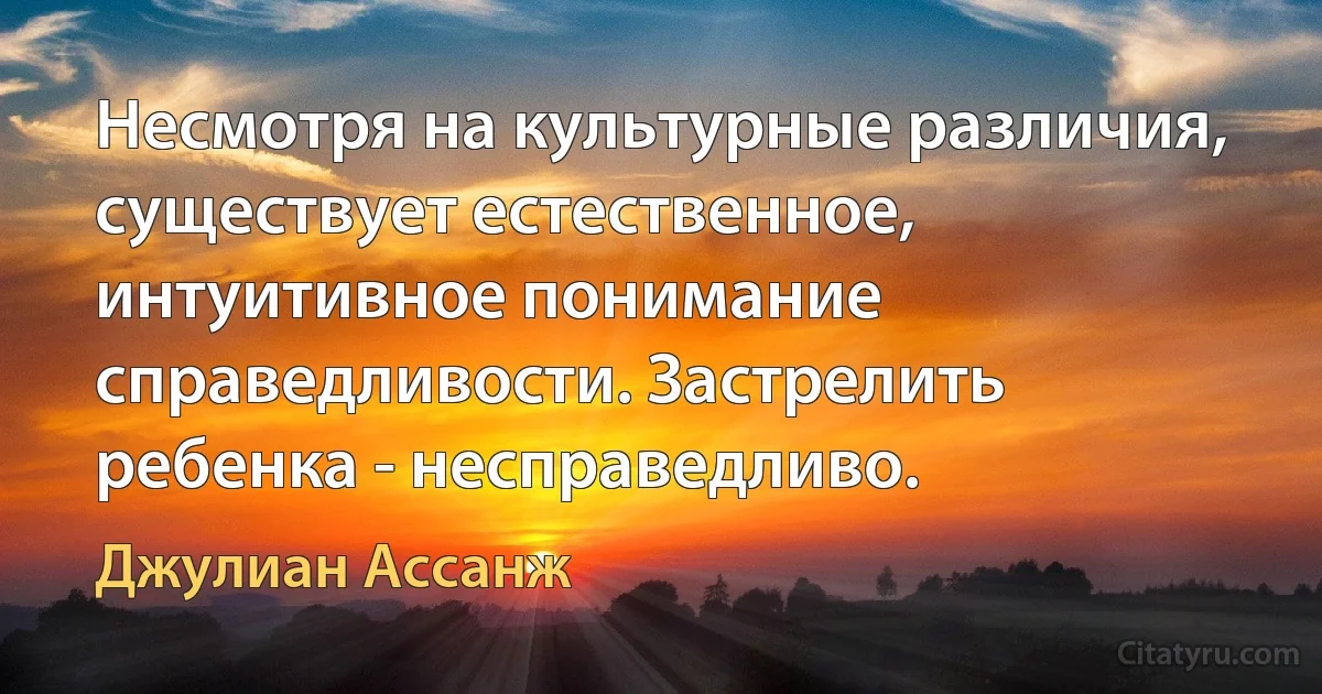 Несмотря на культурные различия, существует естественное, интуитивное понимание справедливости. Застрелить ребенка - несправедливо. (Джулиан Ассанж)