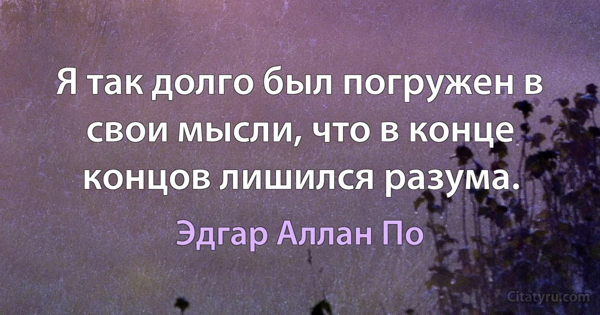 Я так долго был погружен в свои мысли, что в конце концов лишился разума. (Эдгар Аллан По)