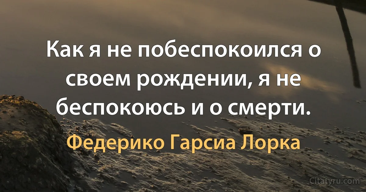 Как я не побеспокоился о своем рождении, я не беспокоюсь и о смерти. (Федерико Гарсиа Лорка)