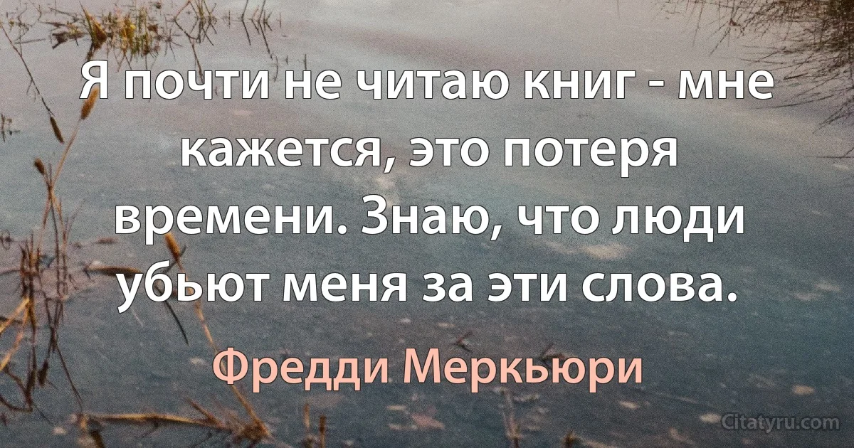 Я почти не читаю книг - мне кажется, это потеря времени. Знаю, что люди убьют меня за эти слова. (Фредди Меркьюри)