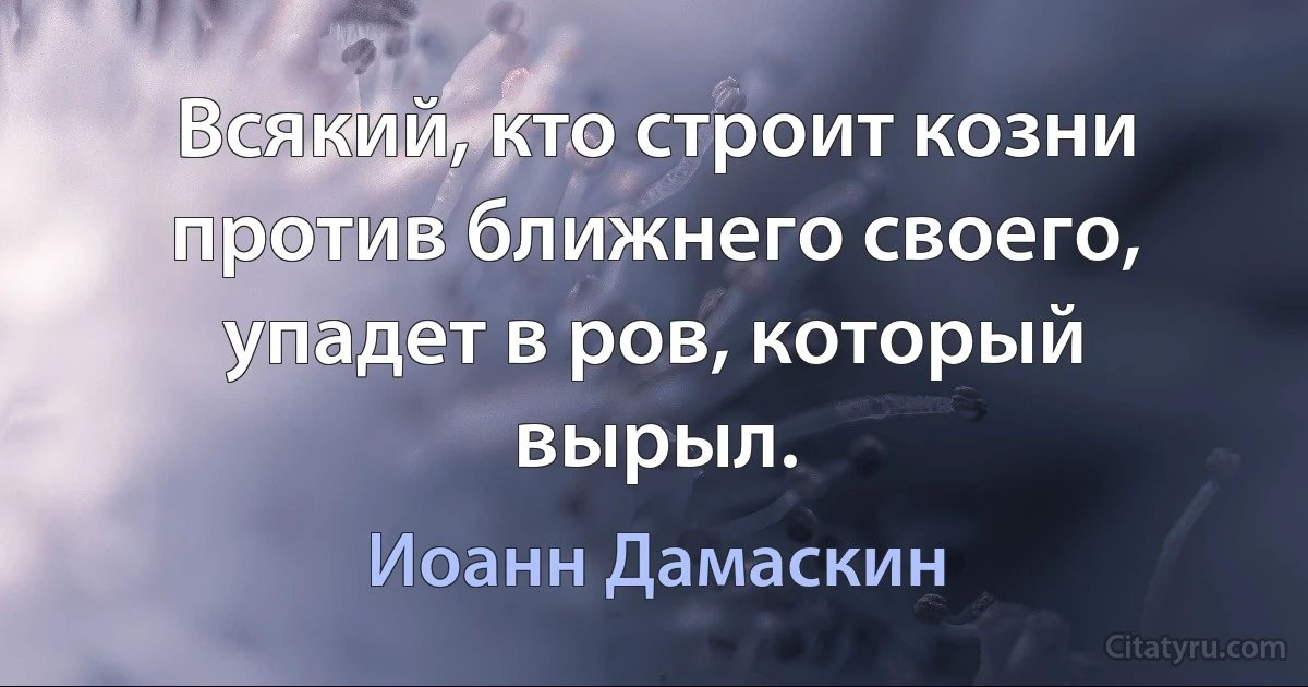 Всякий, кто строит козни против ближнего своего, упадет в ров, который вырыл. (Иоанн Дамаскин)