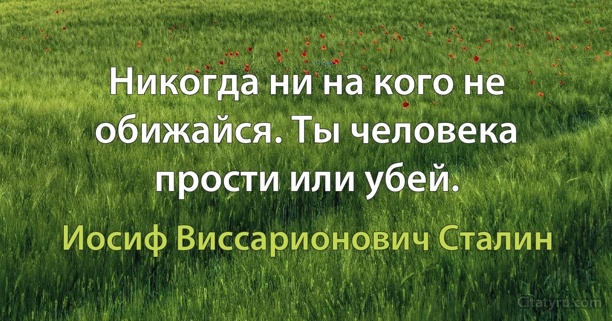 Никогда ни на кого не обижайся. Ты человека прости или убей. (Иосиф Виссарионович Сталин)