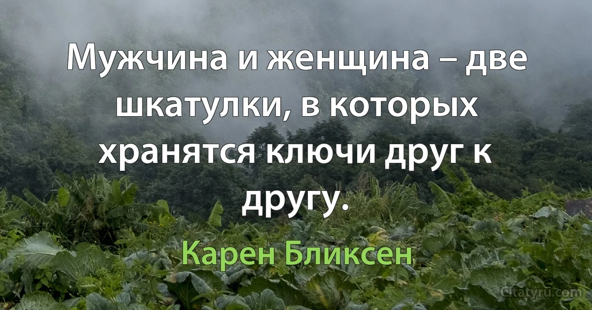 Мужчина и женщина – две шкатулки, в которых хранятся ключи друг к другу. (Карен Бликсен)