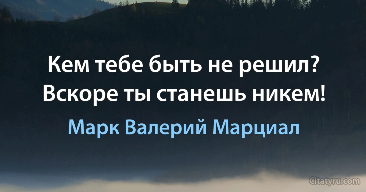 Кем тебе быть не решил? Вскоре ты станешь никем! (Марк Валерий Марциал)