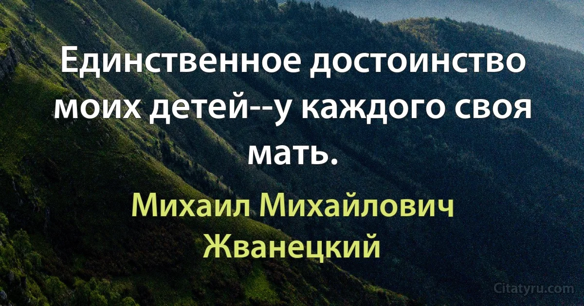 Единственное достоинство моих детей--у каждого своя мать. (Михаил Михайлович Жванецкий)