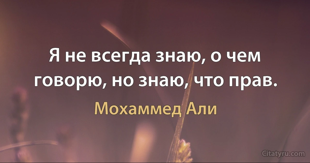 Я не всегда знаю, о чем говорю, но знаю, что прав. (Мохаммед Али)