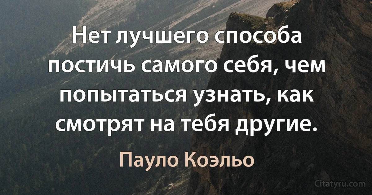 Нет лучшего способа постичь самого себя, чем попытаться узнать, как смотрят на тебя другие. (Пауло Коэльо)