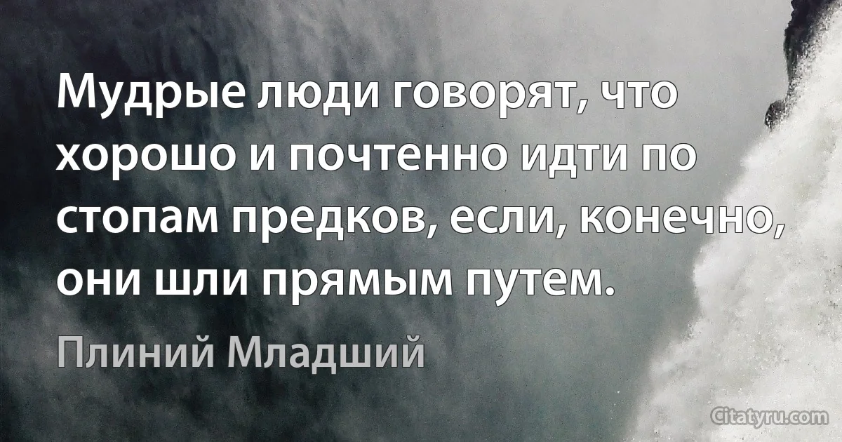 Мудрые люди говорят, что хорошо и почтенно идти по стопам предков, если, конечно, они шли прямым путем. (Плиний Младший)